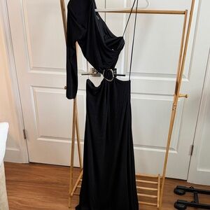 Mishka One Shoulder Black Dress with gold detail